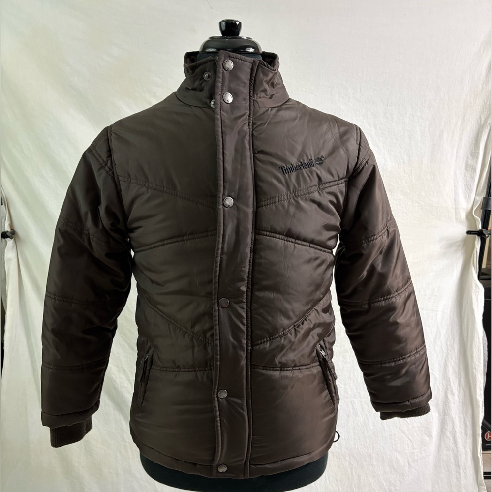 Timberland Men’s Puffer Jacket Medium Brown Full Zip Insulated Coat Outdoor